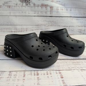 Crocs Iconic Comfort Siren Black Studded Slip On Heeled Clogs Women's Size 12